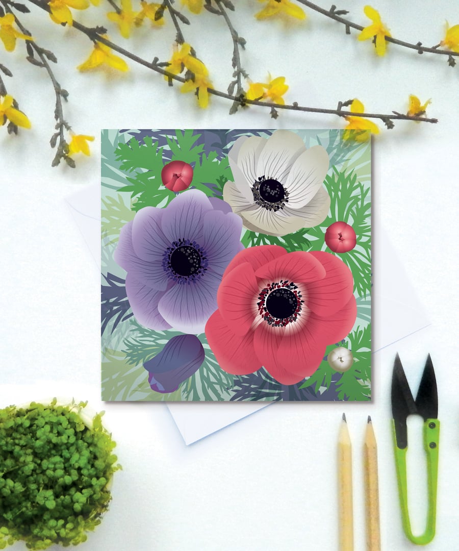 Anemones card - Eco friendly, Spring, flower, blank card