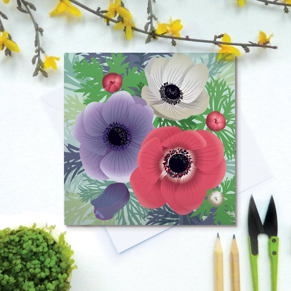 Anemones card - Eco friendly, Spring, flower, blank card