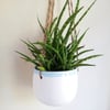 Ceramic hanging planter with white and blue glaze pottery herb pot - gift idea