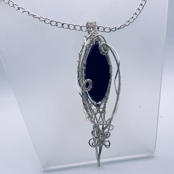 Beautiful agate large blue bead pendant