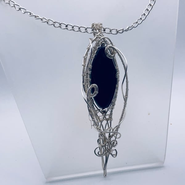 Beautiful agate large blue cabochon pendant