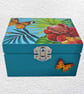 Tropical Flowers Decorated Wooden Trinket Keepsake Box 12cm