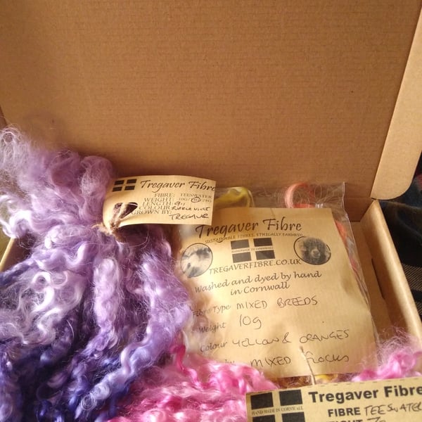 Mystery Surprise box of curly wools and fibres. felting wool, fibre arts