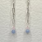 Paperclip chain drop earrings with rose quartz and blue angelite