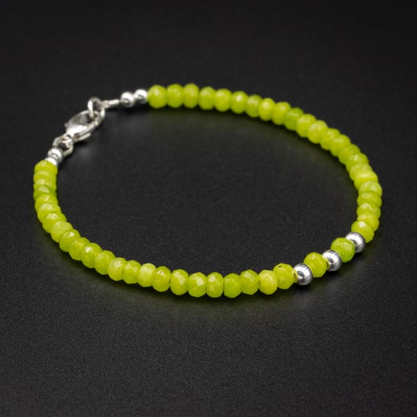 Chartreuse jade sterling silver handmade gemstone bracelet, Taurus gift