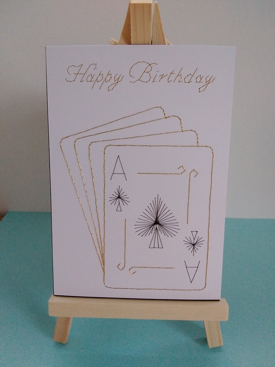 Ace of Clubs Playing Card. Hand Embroidered. Birthday Card.