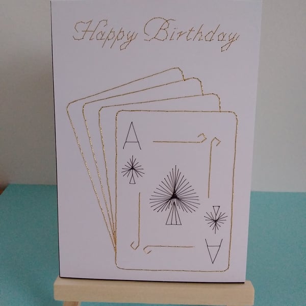 Ace of Clubs Playing Card. Hand Embroidered. Birthday Card.