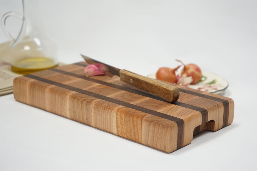 Handmade End Grain Chopping Board –Solid Walnut & Beech, Extra Thick