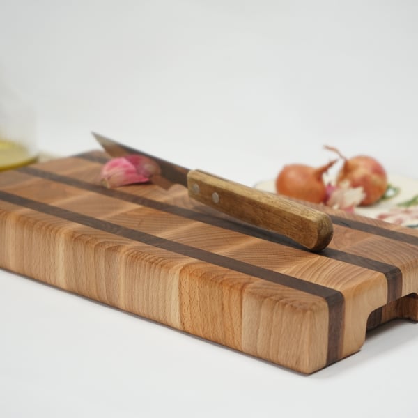 Handmade End Grain Chopping Board –Solid Walnut & Beech, Extra Thick