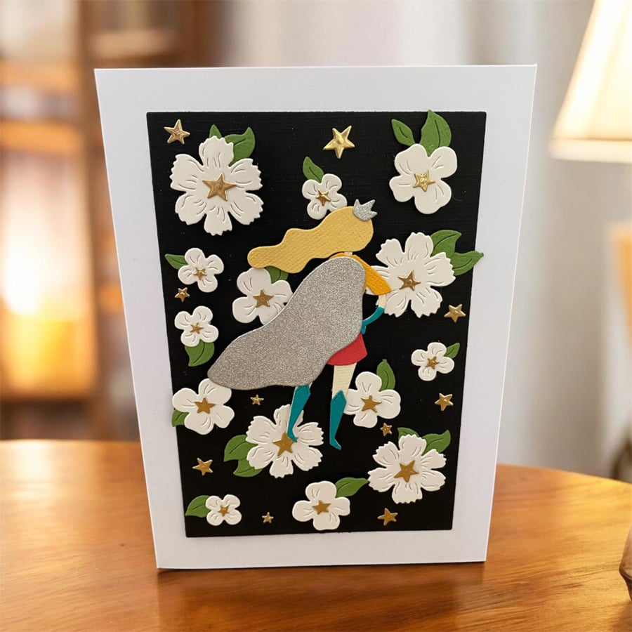  Handmade Layered Paper Art Card - Whimsical Crowned Character