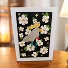  Handmade Layered Paper Art Card - Whimsical Crowned Character