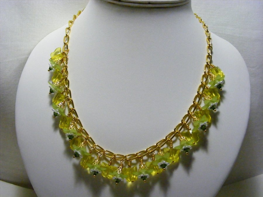 Lemon and Lime Flower and Butterfly Necklace