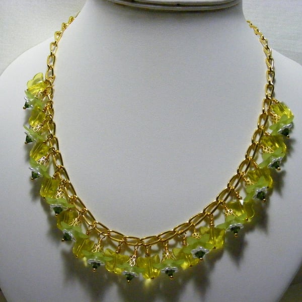 Lemon and Lime Flower and Butterfly Necklace