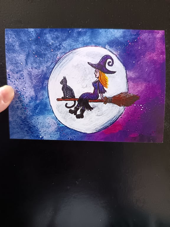 A6 art print card: Midnight Broom Ride