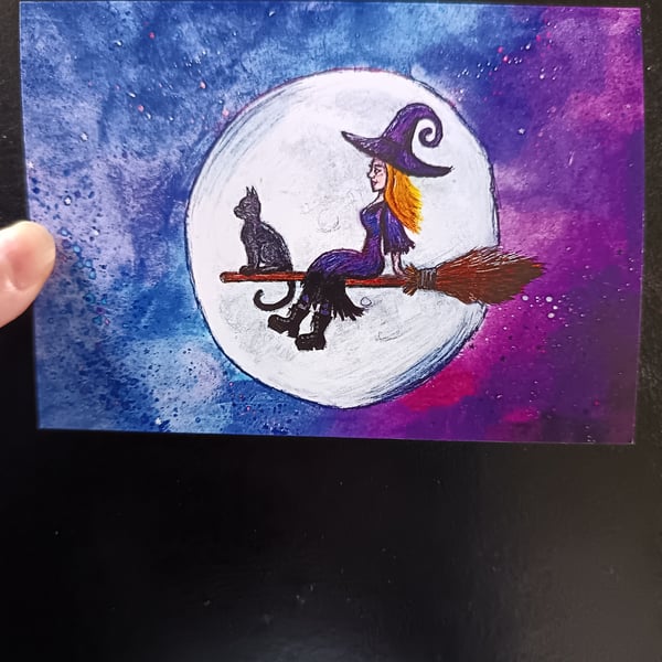 A6 art print card: Midnight Broom Ride