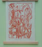 'Spring Tulips', Lino Print in Orange on Natural Lokta Paper - Image 1