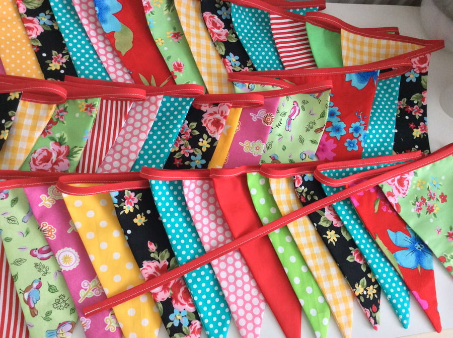 Bunting - boho mixed colour collection - 48 flags 10.5m including ties