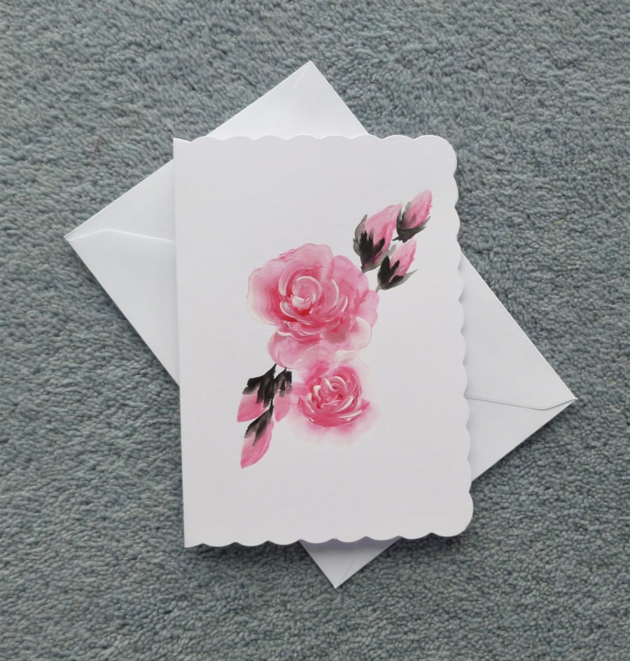 hand painted floral blank greetings card ( ref F353.C1 )