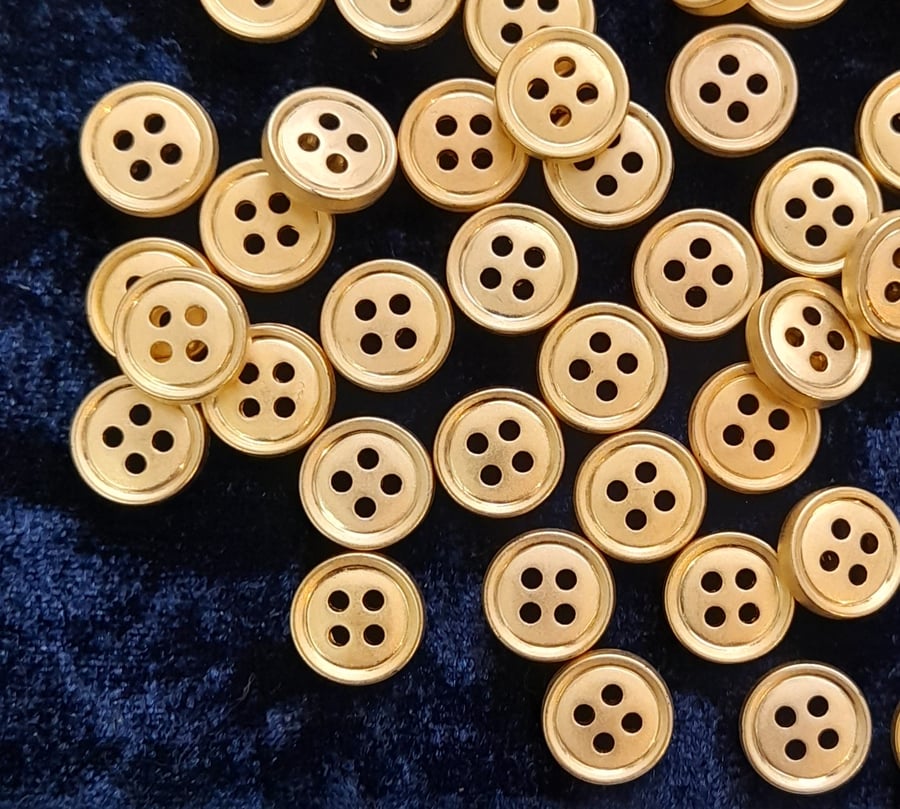 Pack of 20 x 11mm, 4-hole matt gold buttons, small gold buttons