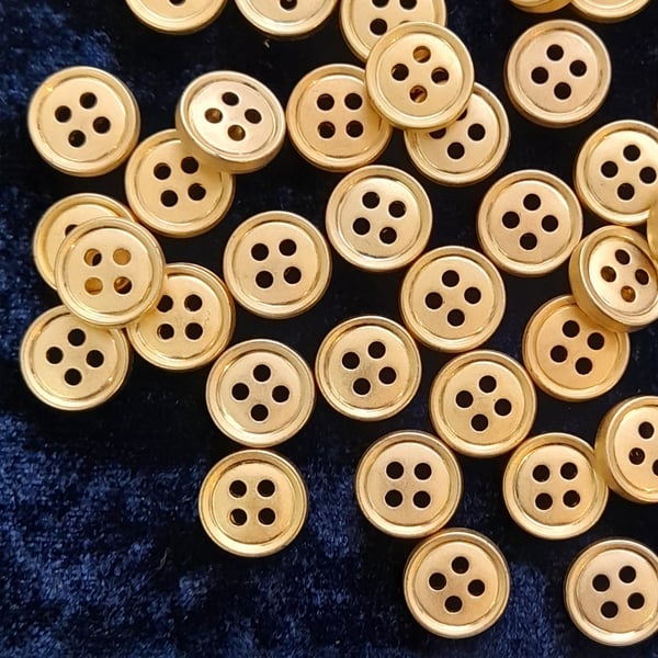 Pack of 20 x 11mm, 4-hole matt gold buttons, small gold buttons