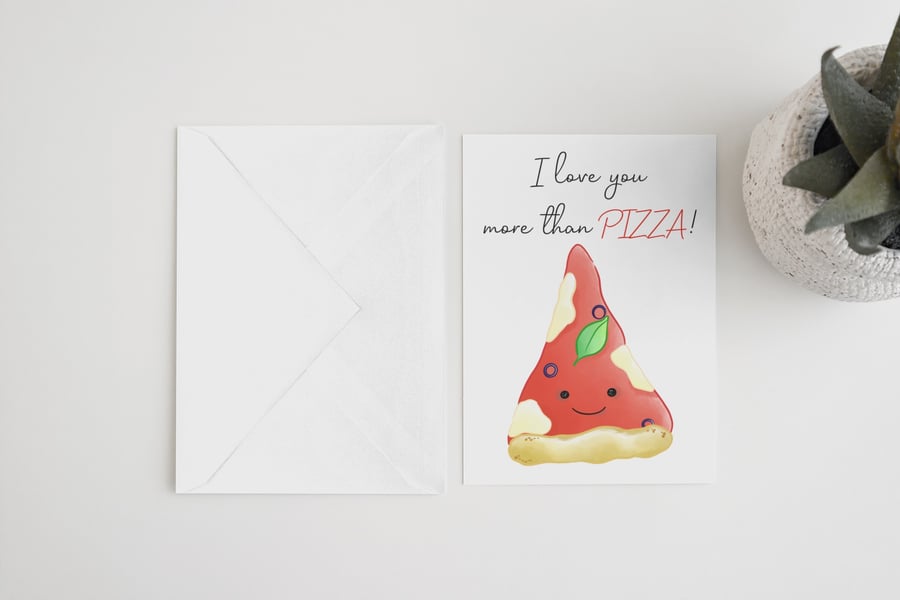 I love you more than pizza Card, Personalised Funny Greeting Cards