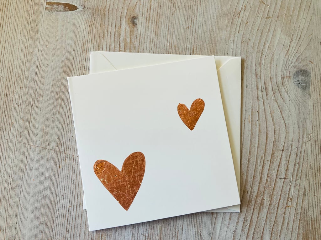 Hand made card, blank card, gold leaf Loveheart  design