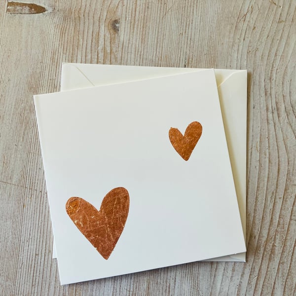 Hand made card, blank card, gold leaf Loveheart  design