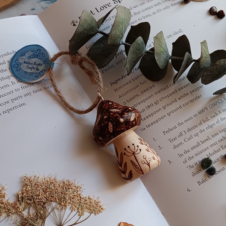 Small Pyrography Wildflower Mushroom