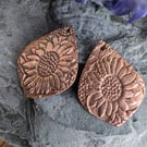 Pair of Teardrop Copper Charms- Sunflower