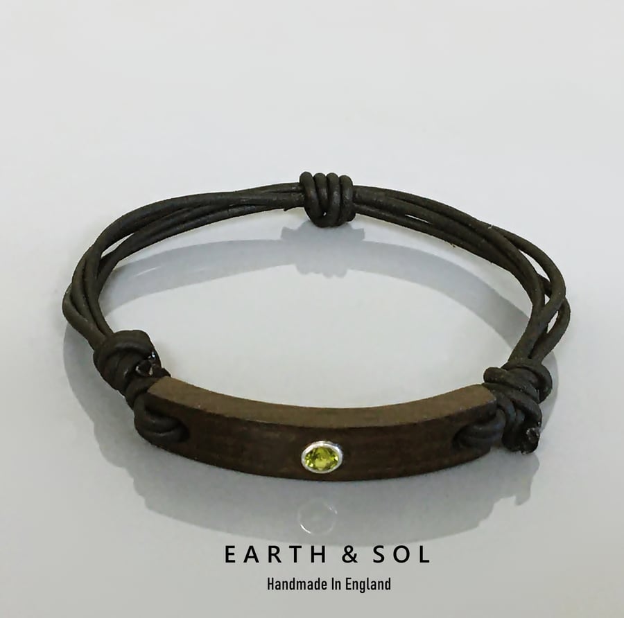 Wood Bracelet With Citrine Gemstone. Ancient Bog Oak. 5 Year Anniversary Gift