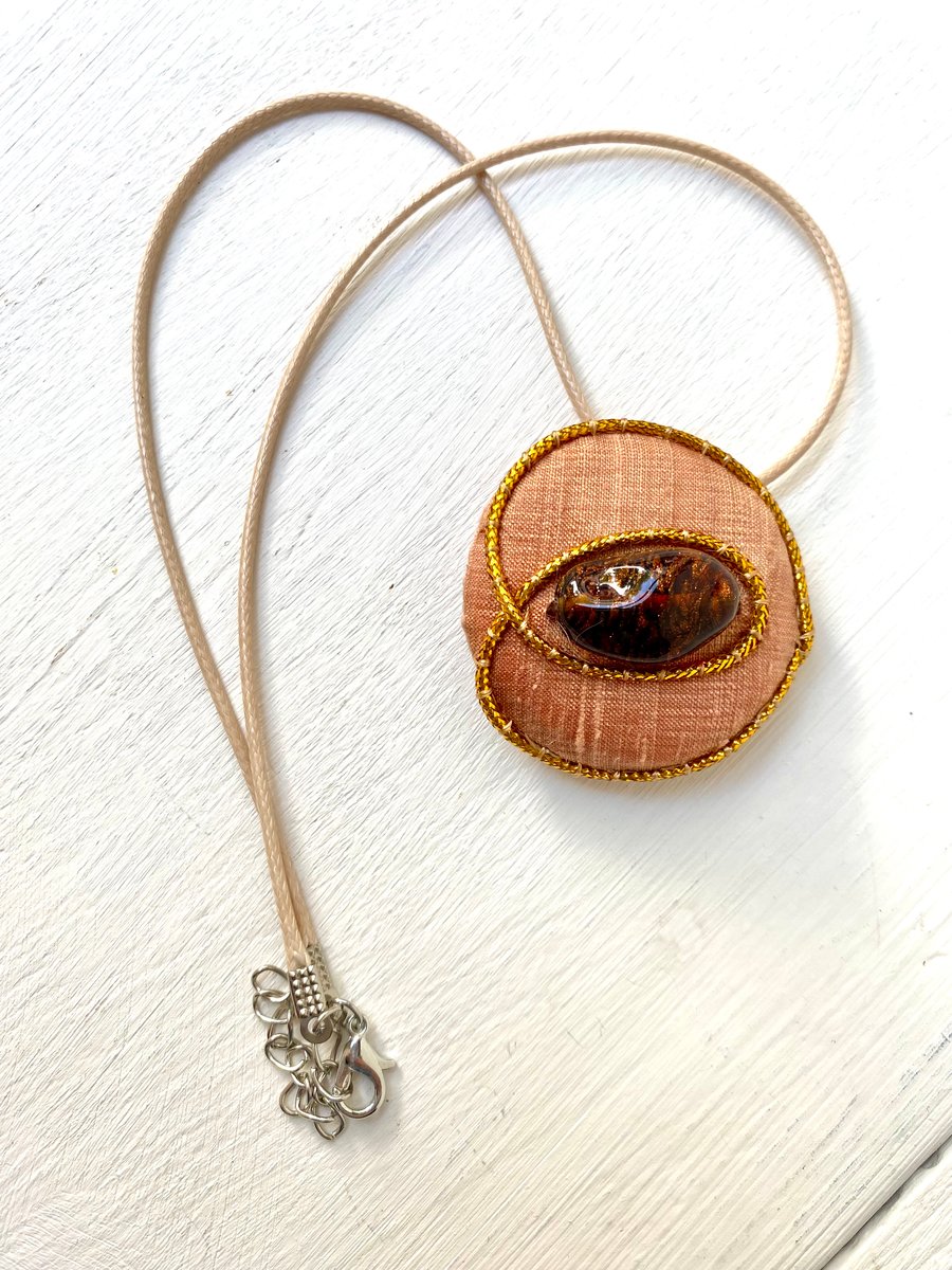 Sign of the fish, hand made textile pendant 