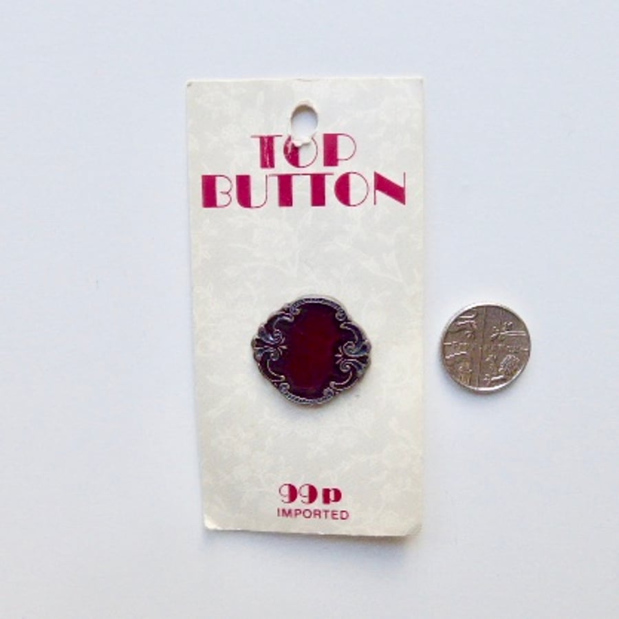 Vintage button, metal and garnet glass button, free U.K. postage