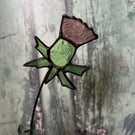 Stained glass thistle stem - purple Scottish thistle 