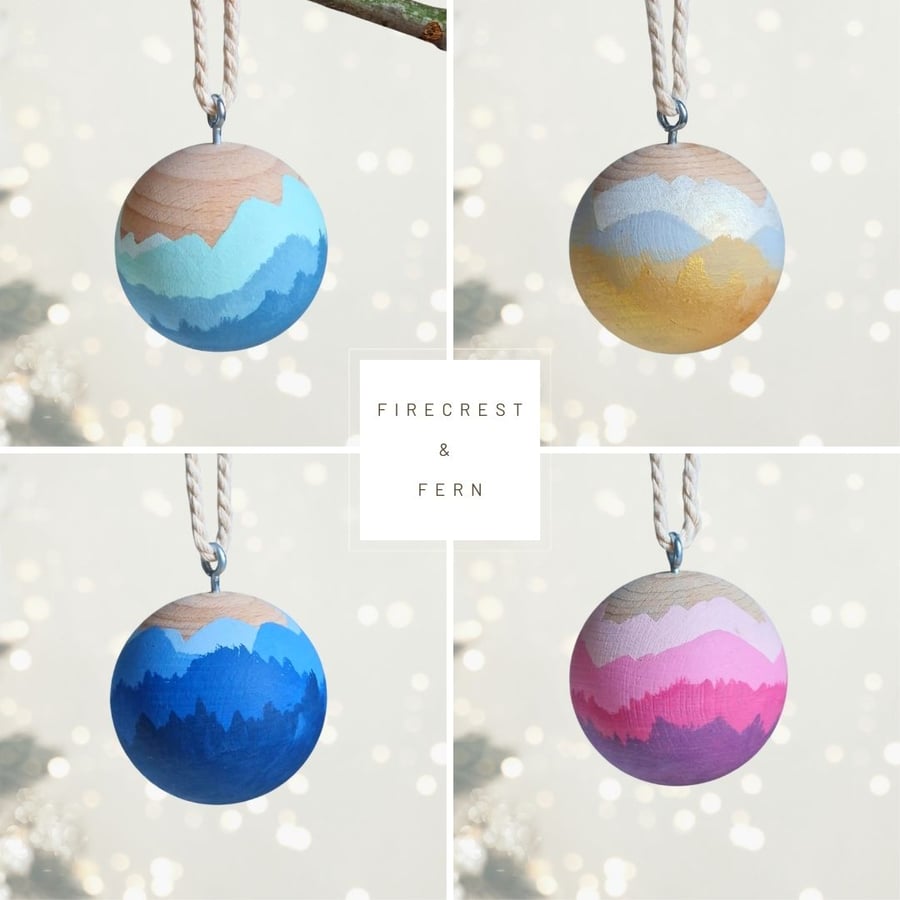 Set of 4 Wooden Baubles, Colourful Christmas Tree Ornaments