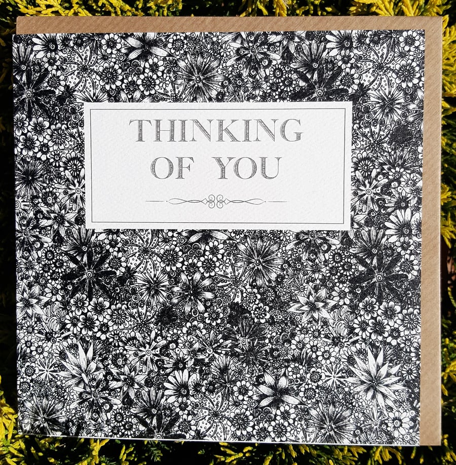 Thinking of you Black floral sympathy card