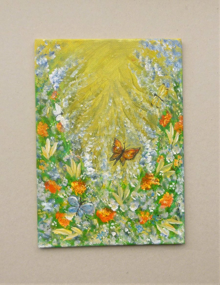 fantasy butterfly garden acrylic art painting ( ref F 568.A2 )