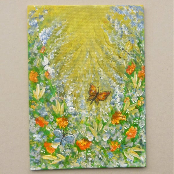 fantasy butterfly garden acrylic art painting ( ref F 568.A2 )