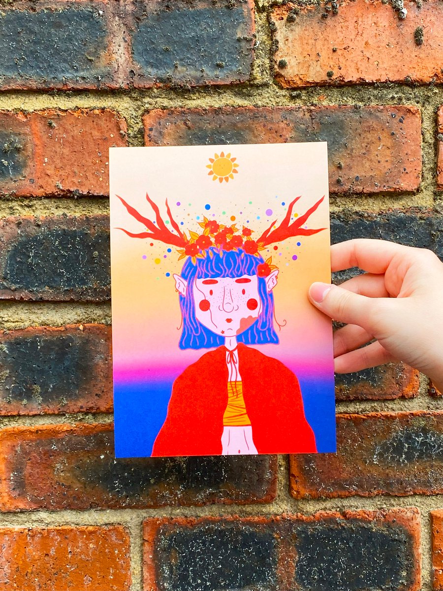 A5 Illustrated Print - 'Lady Wildflower' in Multicolour