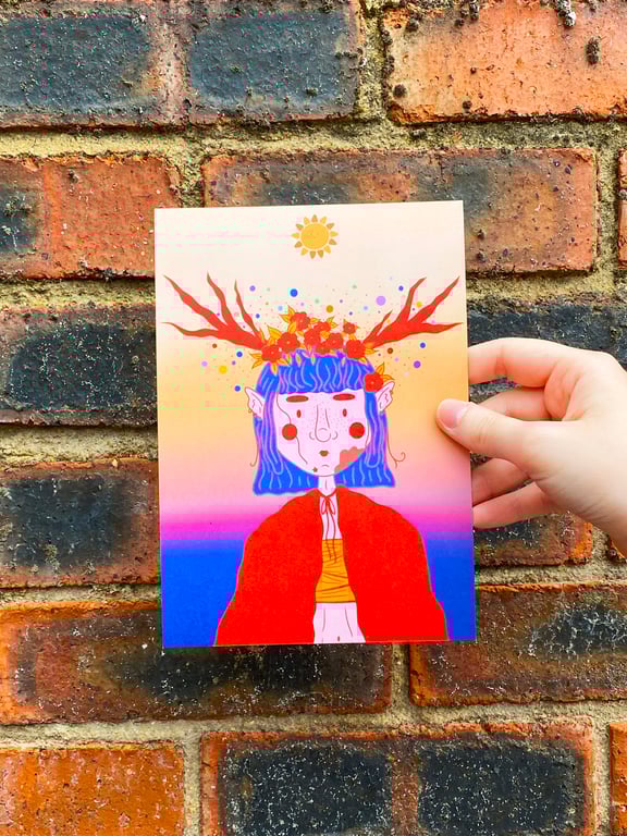 A5 Illustrated Print - 'Lady Wildflower' in Multicolour