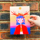 A5 Illustrated Print - 'Lady Wildflower' in Multicolour