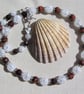 Red Tiger Eye & Clear Quartz Gemstone Beaded Necklace "Burgundy Sparkle"
