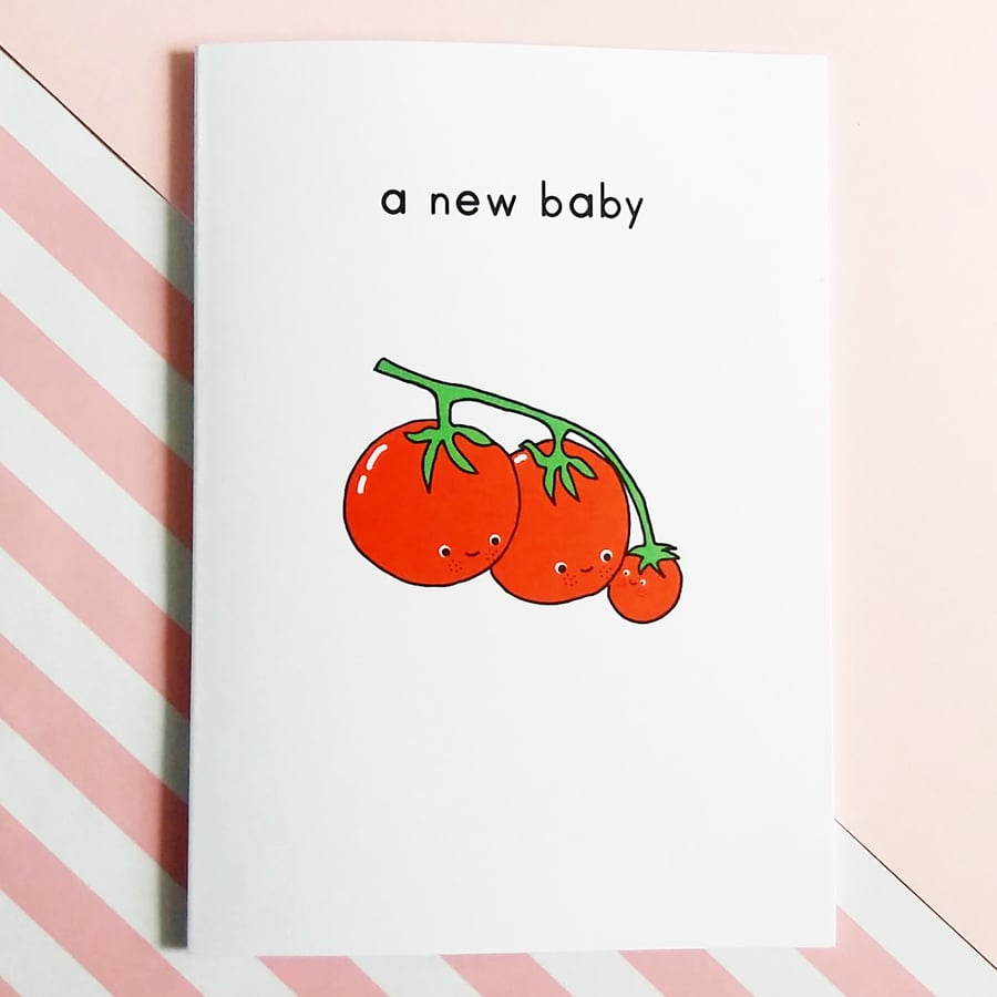 new baby tomatoes A6 greetings card, gender neutral baby card, cute baby card