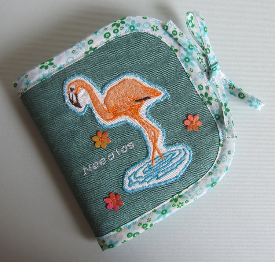 Embroidered Flamingo Needle Case