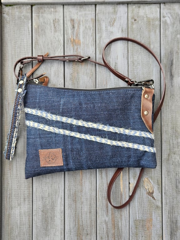 Denim Crossbody Clutch with Adjustable Leather Strap