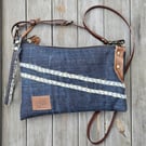 Denim Crossbody Clutch with Adjustable Leather Strap