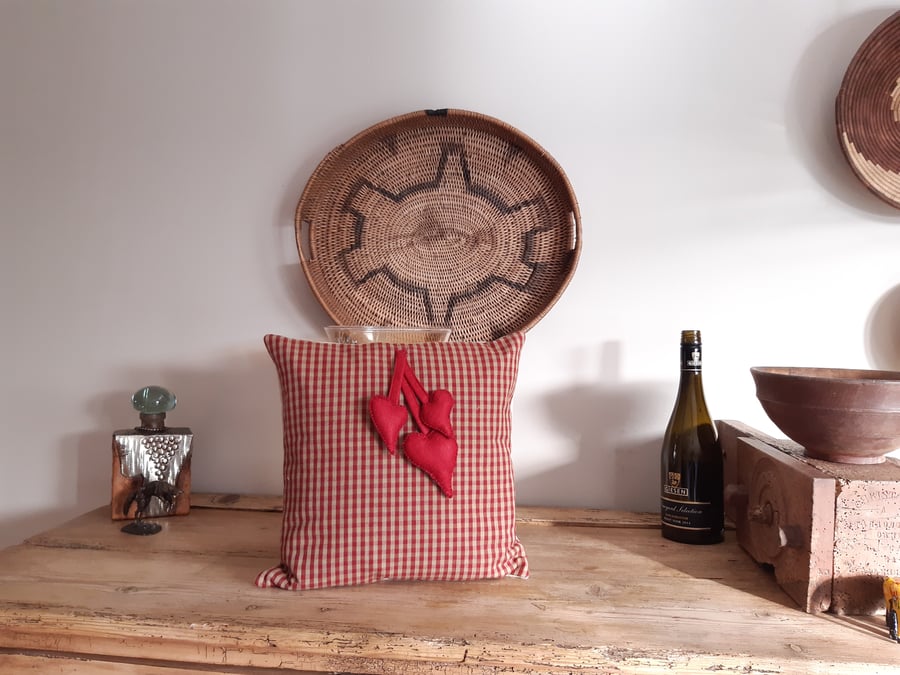 Red Cushion with Hearts