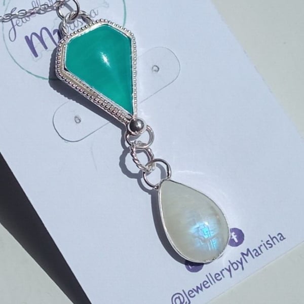 Moonstone & Ice Amazonite Necklace Sterling Silver Jewellery Gift Statement 925