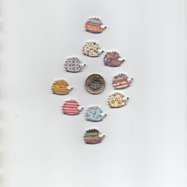 Pack of 10 assorted wooden painted funky HEDGEHOG buttons CLEARANCE