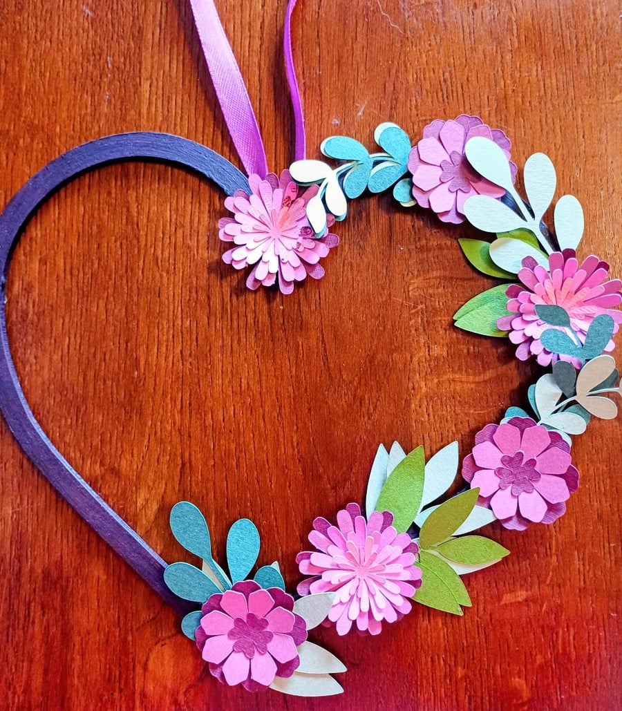 Hand Made Flower Heart Hanging Decoration. A Beautiful Gift.