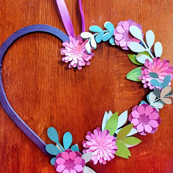 Hand Made Flower Heart Hanging Decoration. A Beautiful Gift.